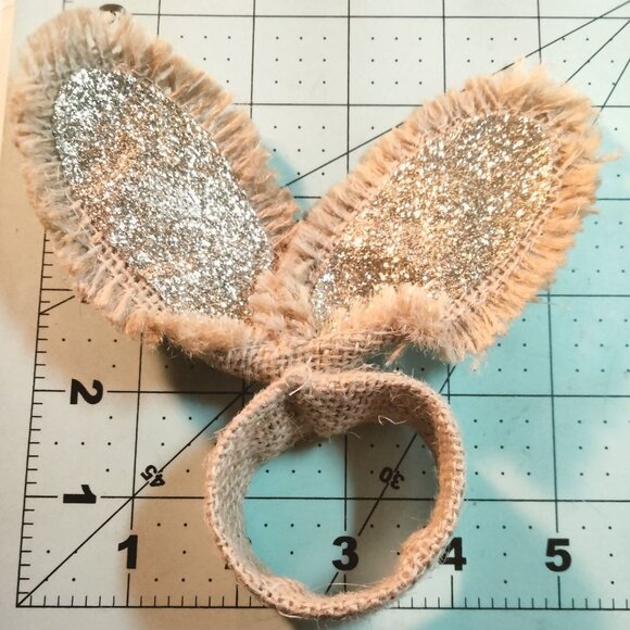 Burlap Bunny Ear Napkin Ring Easter Glitter Table Accent Cottage Farmhouse - Picture 2 of 3